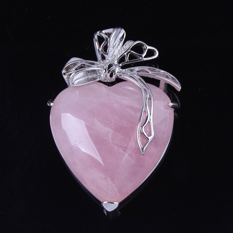 100-Unique 1 Pcs Charm Silver Plated Powder Natural Rose Pink Quartz Crystal Heart Pendant Jewelry For Lovers ► Photo 1/2