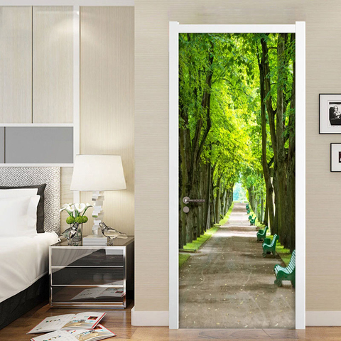 Creative 3D Door Sticker Green Trees Waterproof Living Room Bedroom Door Renovation Mural Self-Adhesive Home Decor Wall Decals ► Photo 1/6