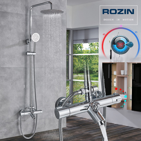 Thermostatic Shower Set Dual Handle Rainfall Bath Shower Mixers with Handshower Wall Mounted Chrome Shower Mixer Faucet ► Photo 1/6