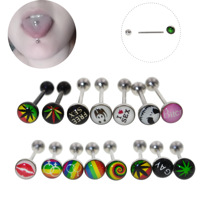 Colorful Ball Flexible UV Barbell Stud Tongue Ring Bars Body Piercing 19 mm 