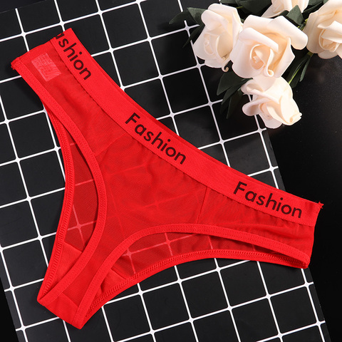 Women Underwear Sexy Mesh Transparent Panties Thongs String Lingerie Printed Letters Fashion Low-Rise Ladies Briefs ► Photo 1/6
