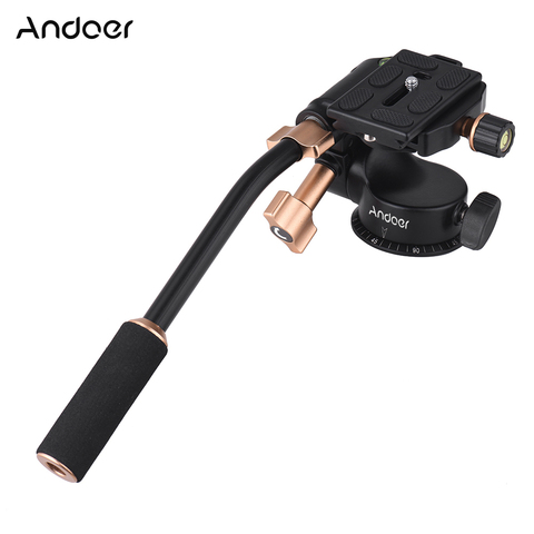 Aluminum Alloy  Andoer Q08S 3-Way Damping Video Head Tripod Head with Pan Bar Handle Support for Tripod Monopod ► Photo 1/6