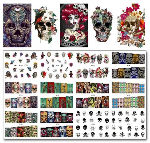 New 12 Sheets/Lot Nail MT13-24 Mix Skull Fashion Nail Art Water Transfer Decal Sticker For Nail Art Tattoo (12 DESIGNS IN 1) ► Photo 1/2