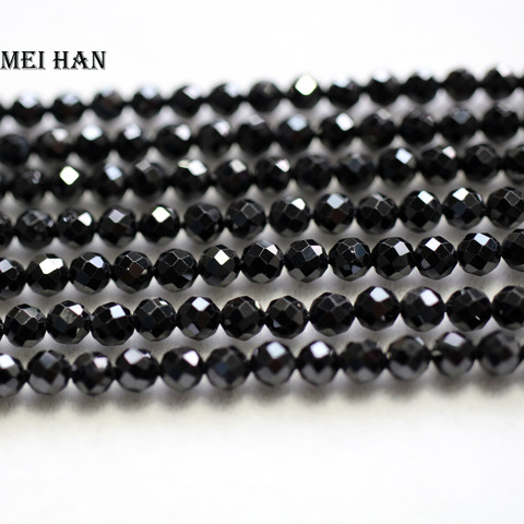 Meihan Free shipping (3 strands/set) natural 4mm black spinel faceted round loose beads for jewelry necklace DIY design or gift ► Photo 1/2