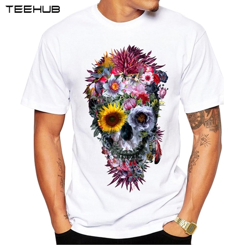 2022 Men T Shirts Fashion Voodoo Skull Design Short Sleeve Casual Tops Hipster Flower Skull Printed T-Shirt Cool Tee ► Photo 1/1