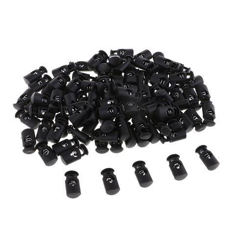 100pcs Black Plastic Toggle Spring Clasp Stop Single Hole String Cord Locks ► Photo 1/6