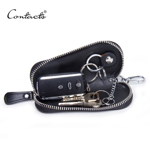 CONTACT'S Genuine Leather Purse Zipper Key Wallets For Men Solid Key Holder Male Car Keys Pounch Men's Cowhide Casual Key Case ► Photo 1/6