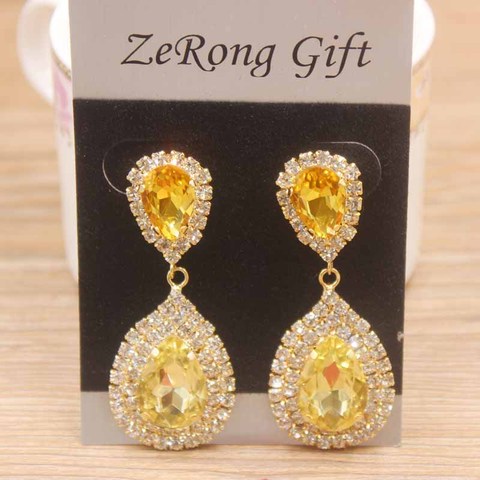 beauty design Dangle Earring rhinestone green/clear/yellow/red/royal/blue stone luxury crystal jewelry delicate popular earring ► Photo 1/6