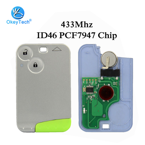 OkeyTech with Emergency Uncut Blank Blade 433mhz ID46 PCF7947 Chip Remote Control Smart Card Car Key for Renault Laguna 2 Button ► Photo 1/6