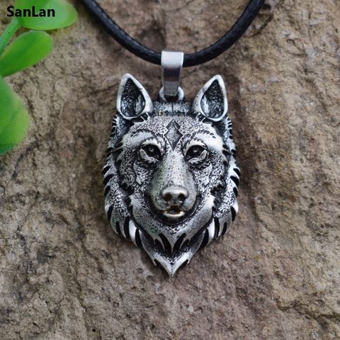 SanLan 1pcs Wolf Head Necklace Pendant Animal Power Norse Viking Amulet Necklaces Pendants Men Women Gift Jewelry ► Photo 1/6