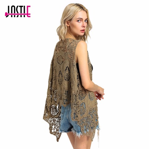 Jastie Hippie Froral Patch Design Vest Retro Vintage Crochet Summer Beach Cover Up Top Asymmetric Open Stitch Kimono Cardigain ► Photo 1/6