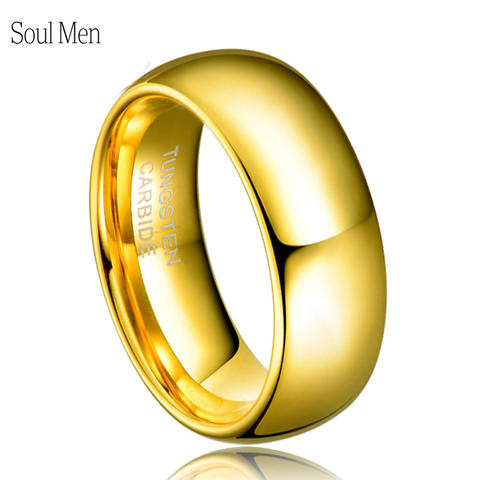 Men Women's Classic Anniversary Ring 8mm Gold Color Alliance Tungsten Wedding Engagement Band No Stone USA Size 4-15 TU003R ► Photo 1/5