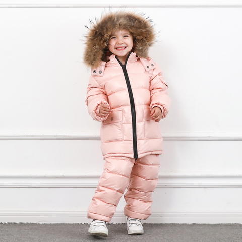 Children's Clothing Winter Jacket For Girls  Boys  White Duck Down Jacket+Pants Suit  Solid Thick outerwear & coats Waterproof  ► Photo 1/6