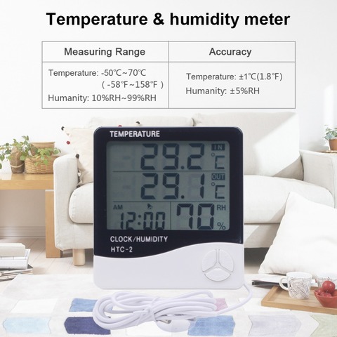 Digital HTC-2 Thermometer Hygrometer Weather Station Wireless Temperature Humidity Tester Indoor Outdoor Probe with Clock Alarm ► Photo 1/6