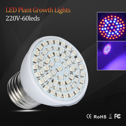 New Full Spectrum E27 60Leds 41 Red :19 Blue Led Grow Lamps For Flowering Plant and Hydroponics Outdoor Lightings 1PCS ► Photo 1/6