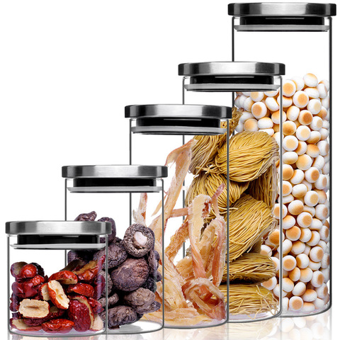 Glass Jars with Stainless Steel Cover Glass Spice Jars Storage Tank Food Contain Coffee Bean Jars and Lips Sealed Jar ► Photo 1/5