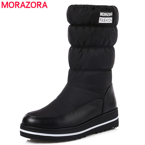 MORAZORA Plus size 35-44 new snow boots women warm cotton down shoes waterproof boots fur platform mid calf boots black ► Photo 1/6