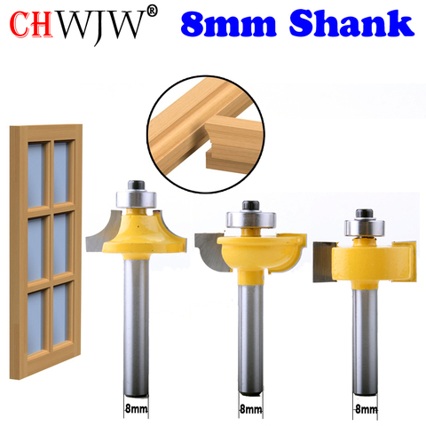 CHWJW 3PC 8mm Shank Glass Door Router Bits Round-Over Bead Set w/ cutter Tenon Cutter for Woodworking Tools ► Photo 1/5