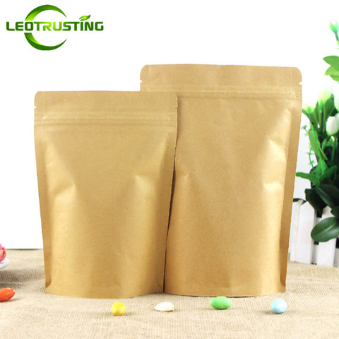 Leotrusting 50pcs Stand up Kraft Paper Zip Lock Bag Mylar Foil Packaging Bag High Barrier Kraft Paper Zipper Coffee Bag Gift Bag ► Photo 1/6