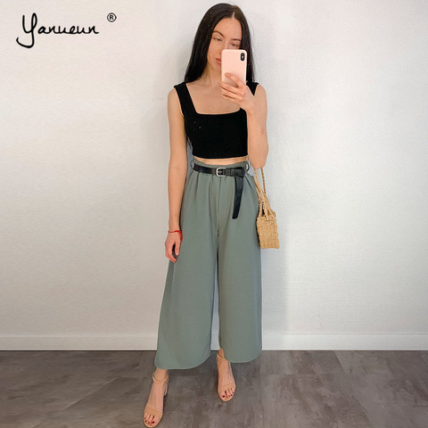 2021 Retro Solid Color Wild Straight Wide Leg Pants Female Spring
