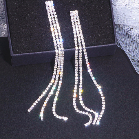 Trendy Long Tassel Drop Earrings for Women Bijoux Korean Style Shiny Crystal Dangle Earring Weddings Party Fashion Jewelry Gifts ► Photo 1/6
