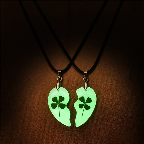 Suteyi Clover Luminous Couple Necklace 2pcs Heart Shape Pendant Necklace Glowing In The Dark Lovers Jewelry Rope Long Necklace ► Photo 1/6