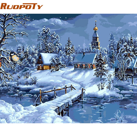 RUOPOTY Frmae Christmas Snow Landscape DIY Painting By Numbers Handpainted Canvas Painting Unique For Christmas Decor 40x50cm ► Photo 1/6