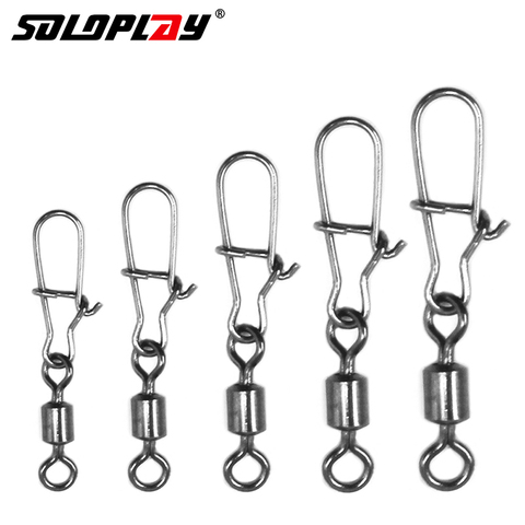 Soloplay 30PCS/Lot 2# 4# 6# 8# 10# Fishing lure Rolling Swivel with Nice Snap stainless steel fishing Hook Connector Link ► Photo 1/6