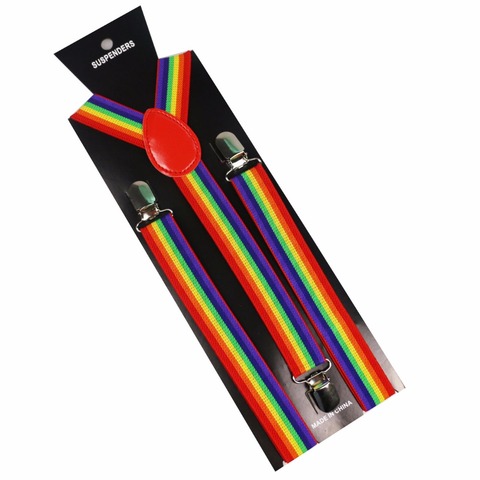 Winfox Unisex 1 Inch Wide Adjustable Y-Back Rainbow Striped Suspenders For Men Women ► Photo 1/6