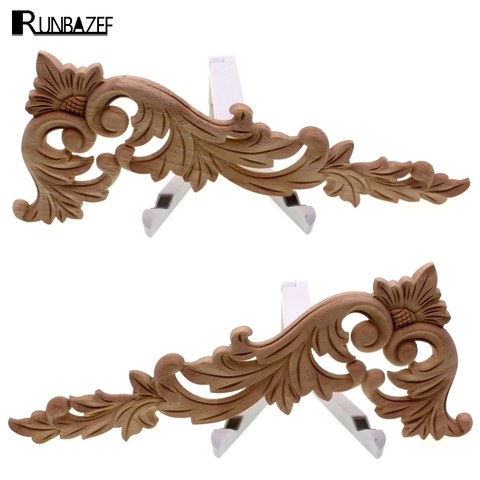 RUNBAZEF Floral Wood Carved Corner Applique Wooden Carving Decal  Furniture Cabinet Door Frame Wall Home Decoration Accessories ► Photo 1/6
