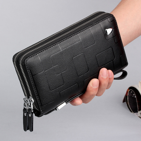 New Genuine Leather Multifunctional Long Wallet Cow Leather Zipper Money Clip Men's Simple Design Business Clutch Cellphone bag ► Photo 1/6