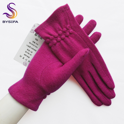 [BYSIFA] Winter Women Wool Gloves New Thick Warm Touch Screen Ladies Gloves Spring Autumn Soft  Elegant Hot Pink Mittens Gloves ► Photo 1/6