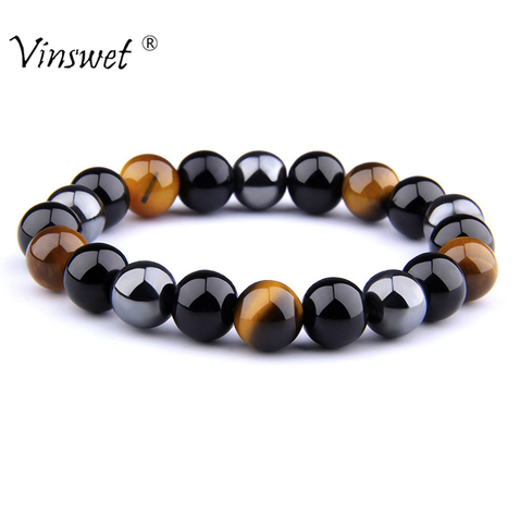 Natural Black Obsidian Hematite Tiger Eye Beads Bracelets Men for Magnetic Health Protection Women Jewelry Pulsera Hombre ► Photo 1/6