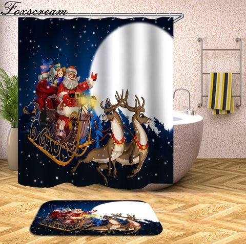 Christmas Shower Curtain Merry Christmas Decor For Home Santa Claus Shower Curtain Sleepy Snowman  Waterproof Bathroom Or Mat ► Photo 1/6