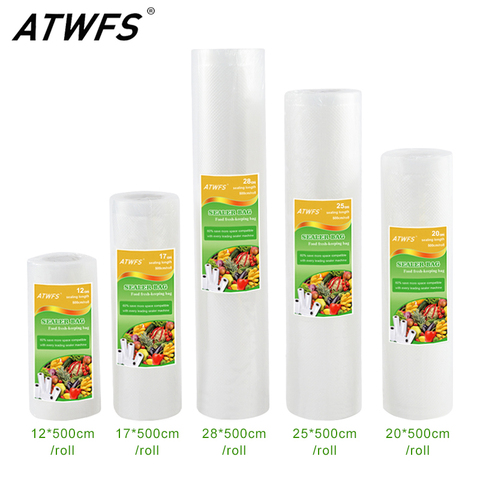  ATWFS 5 Rolls/Lot Kitchen Food Vacuum Bag Storage Bags For Vacuum Sealer Food Fresh Long Keeping 12+17+20+25+28cm*500cm  ► Photo 1/6