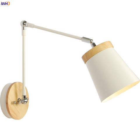 IWHD Wooden Nordic Modern LED Wall Light Fixtures Living Room Bathroom Swing Long Arm Wall Lamp Beside Wandlamp Aplique De Pared ► Photo 1/6