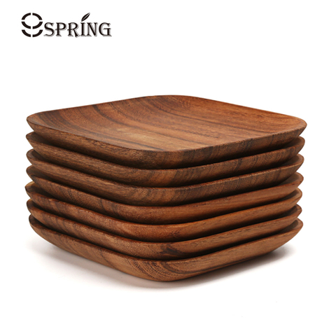 2Pcs Square Wooden Plate Set Premium Acacia Wood Cake Plate Dishes Dessert Serving Tray Wood Sushi Plate Dinnerware Tableware ► Photo 1/6
