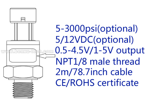 2m/78.7inch cable, Multi-Range Optional Import Ceramic Pressure Sensor Pressure Transmitter Transducer ► Photo 1/6