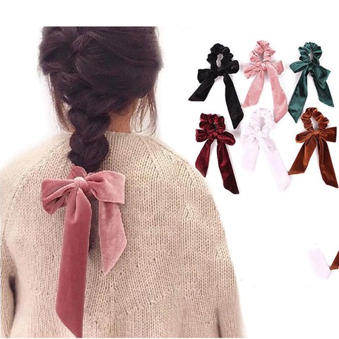 New arrival women's Ribbon bow velvet hair Scrunchies Hair Tie Hair Accessories Ponytail Holder Hair ► Photo 1/6