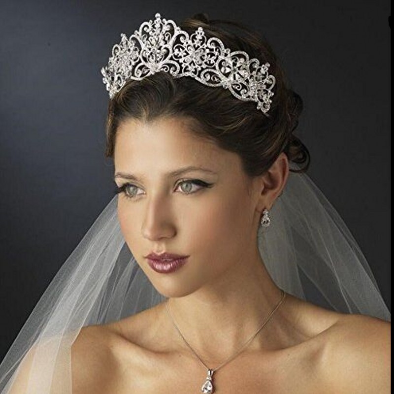 Crystal Tiara Pageants Headband Bride Pearl Crown Hair Bridal Rhinestone Wedding 