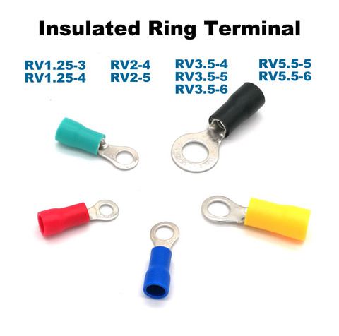 50pcs Ring Insulated Crimp terminal electrical wire connector RV1.25-3 1.25-4 2-4 2-5 3.5-5 3.5-6 5.5-5 5.5-6 cable ferrules ► Photo 1/6