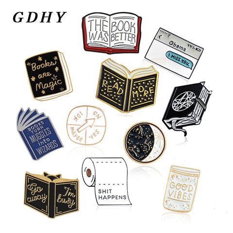 GDHY Book Enamel Pin Book Brooches Magic Book Magic ball Roll of paper Reading Badges Literary Lapel pins Jewelry Book Brosche ► Photo 1/6