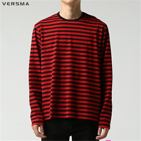 VERSMA Korean Ulzzang Harajuku GD Black White Striped T-shirt Men Women Unisex Loose Oversized Extra Long Sleeve Couple T Shirt ► Photo 1/6