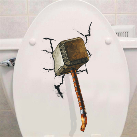 3d vivid Thor hammer broken wall stickers for kids rooms window toilet home decor pvc Avengers wall decals art diy mural posters ► Photo 1/6