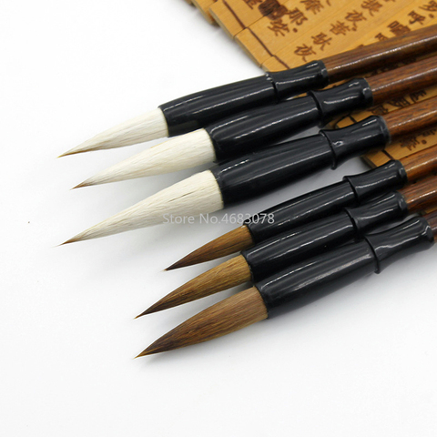 6PCS White woolen brush/Brown Weasel Wool Hair Chinese Japanese Calligraphy Brush Pen Set Art for Office School Darwing Supplies ► Photo 1/5