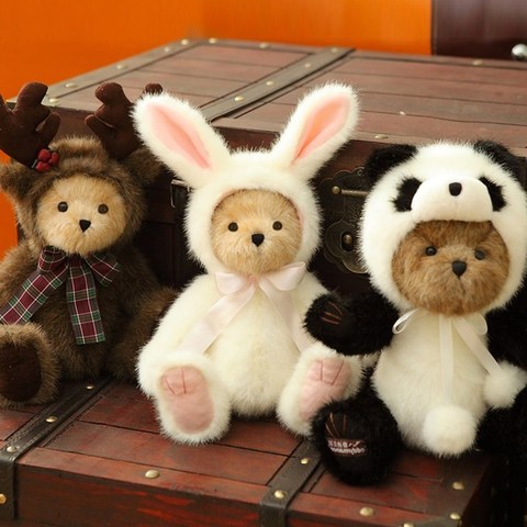 cute retro Panda teddy bear plush stuffed toys, plush joint Rabbit becomes teddy bear doll kids toys birthday Christmas gift ► Photo 1/6