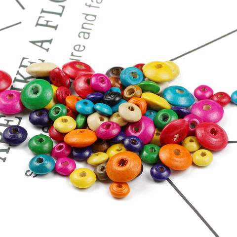 WLYeeS Flat Round Mixed color Spacer Wooden Beads 6 to 14mm Charm Wood Loose beads for DIY Jewelry Making Bracelet Necklace Toy ► Photo 1/4