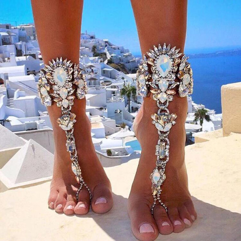Boho Crystal Anklet Australia Beach Vacation Ankle Bracelet Sandals Sexy Leg Chain Female Statement Asteria Lyra Foot Jewelry ► Photo 1/6
