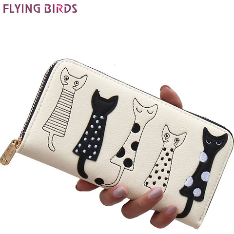 FLYING BIRDS! 2016 women wallets leather wallet long style dollar price Women bag card holder cartoon cat coin purse  LS8723fb ► Photo 1/6