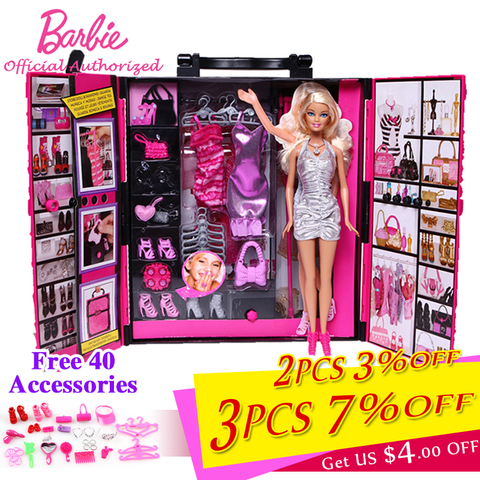 32 Item/Set Doll Accessories=10 Mix Fashion Cute Dress+ 4 Glasses+ 6  Necklaces+2 Handbag+ 10 Shoes Dress Clothes For Barbie Doll 